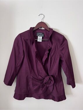 Alex Evenings Deep Plum Ruffled Wrap Blouse